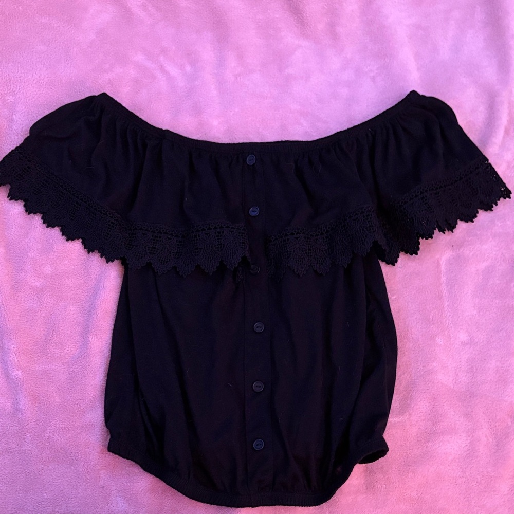 Black Off-Shoulder Top with Lace Trim